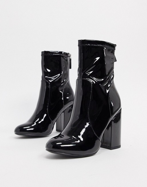 New Look patent PU heeled sock boots in black