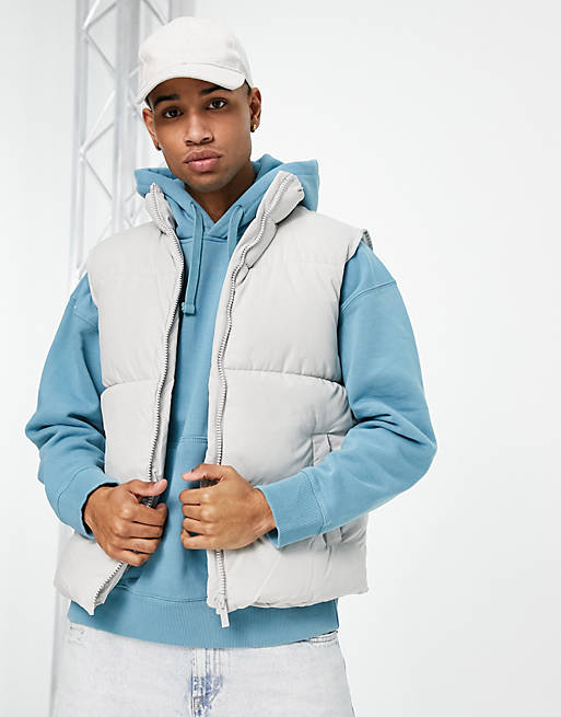 New Look peached puffer gilet in grey | ASOS