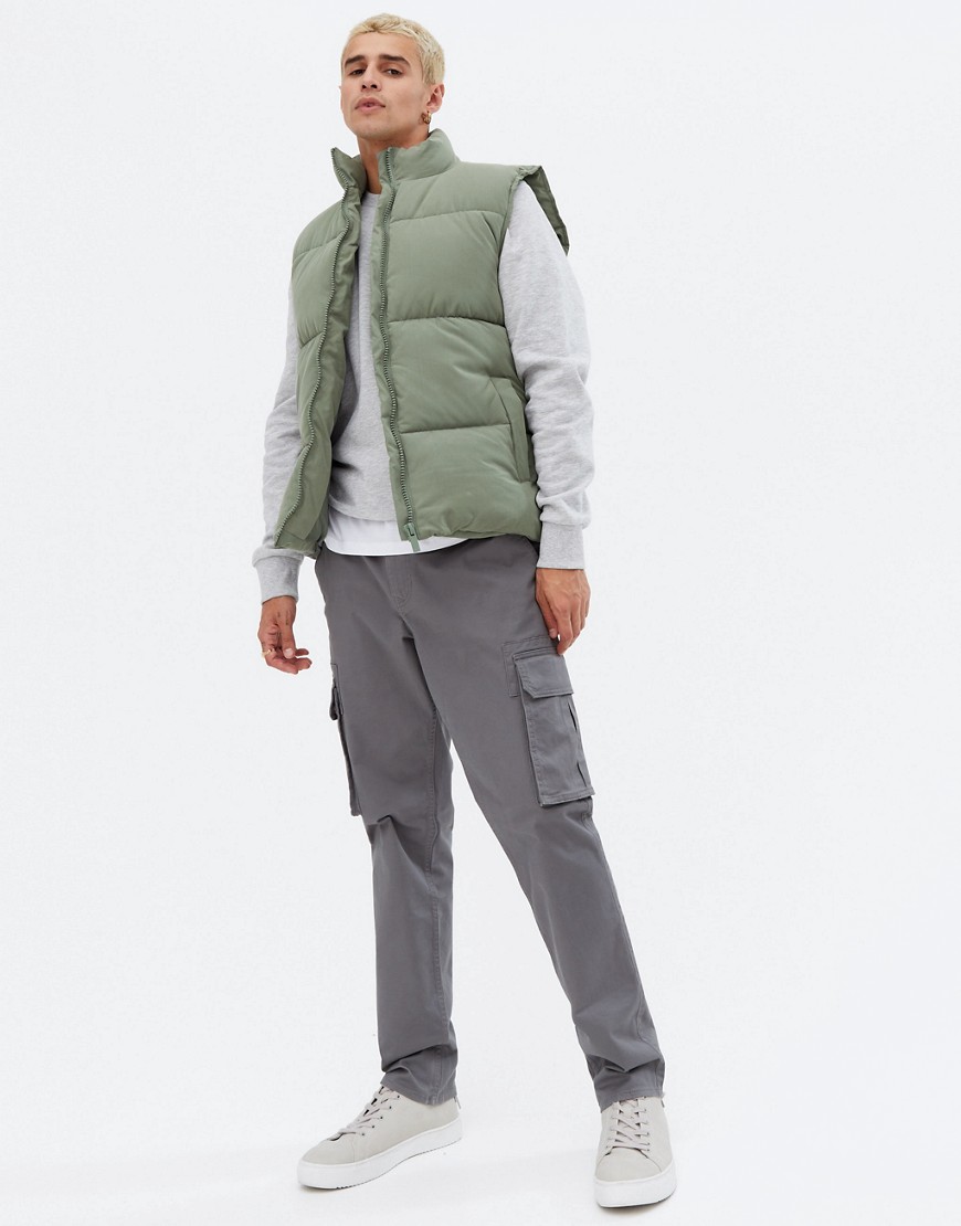 New Look peached puffer vest in khaki-Green