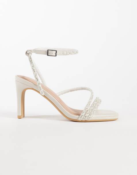 New Look pearl bling block heeled shoe in off white - view 1