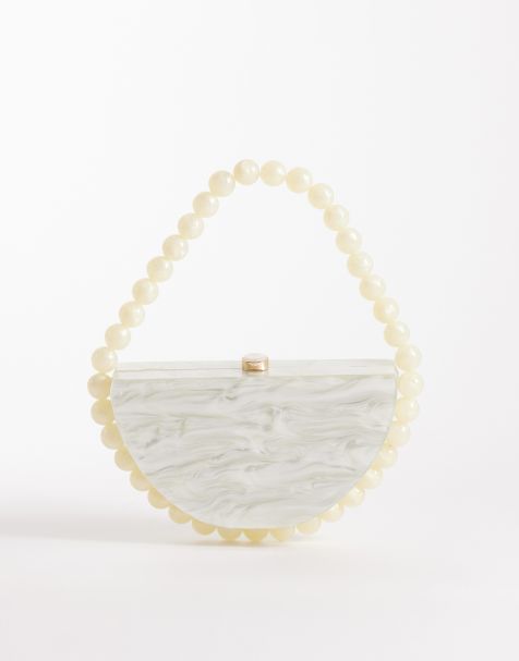 New Look pearl box clutch bag in cream - view 1