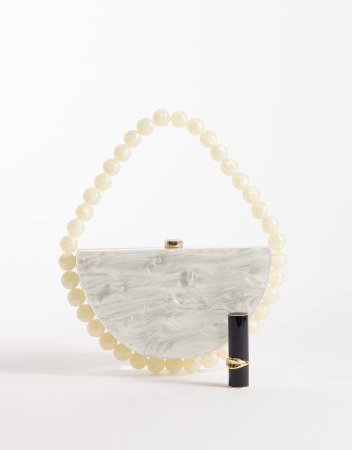 New Look pearl box clutch bag in cream, 2 of 4