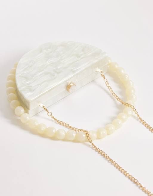 New Look pearl box clutch bag in cream, 3 of 4