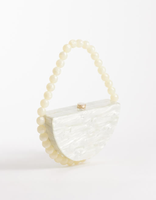 New Look pearl box clutch bag in cream, 4 of 4