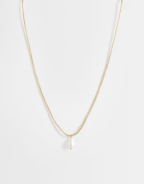 New Look pearl drop pendant gold plated necklace in gold  - view 1