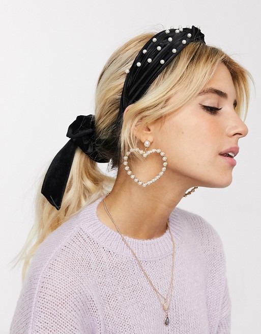 New Look pearl knot head band in black