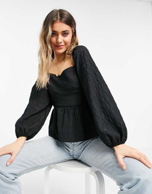 New Look - Peplum blouse met vierkante hals in zwart
