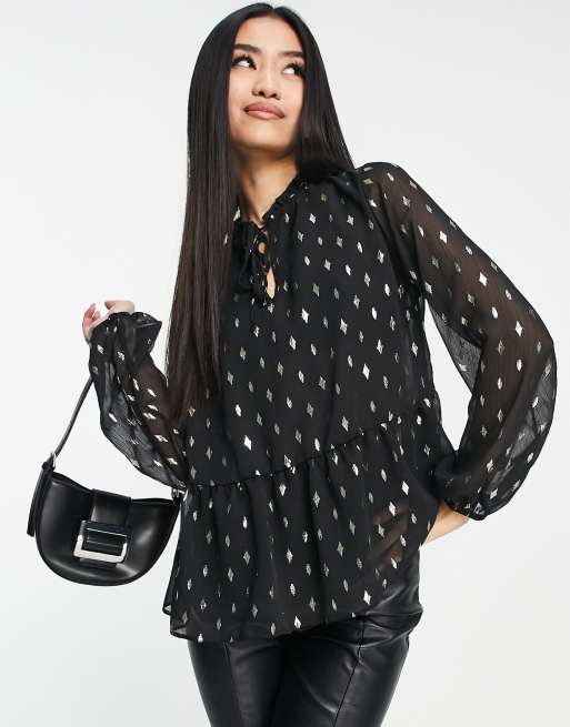New Look - Peplum-bluse med sort mønster