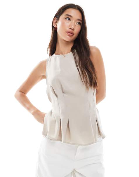 New Look peplum linen look shell top in stone - view 1