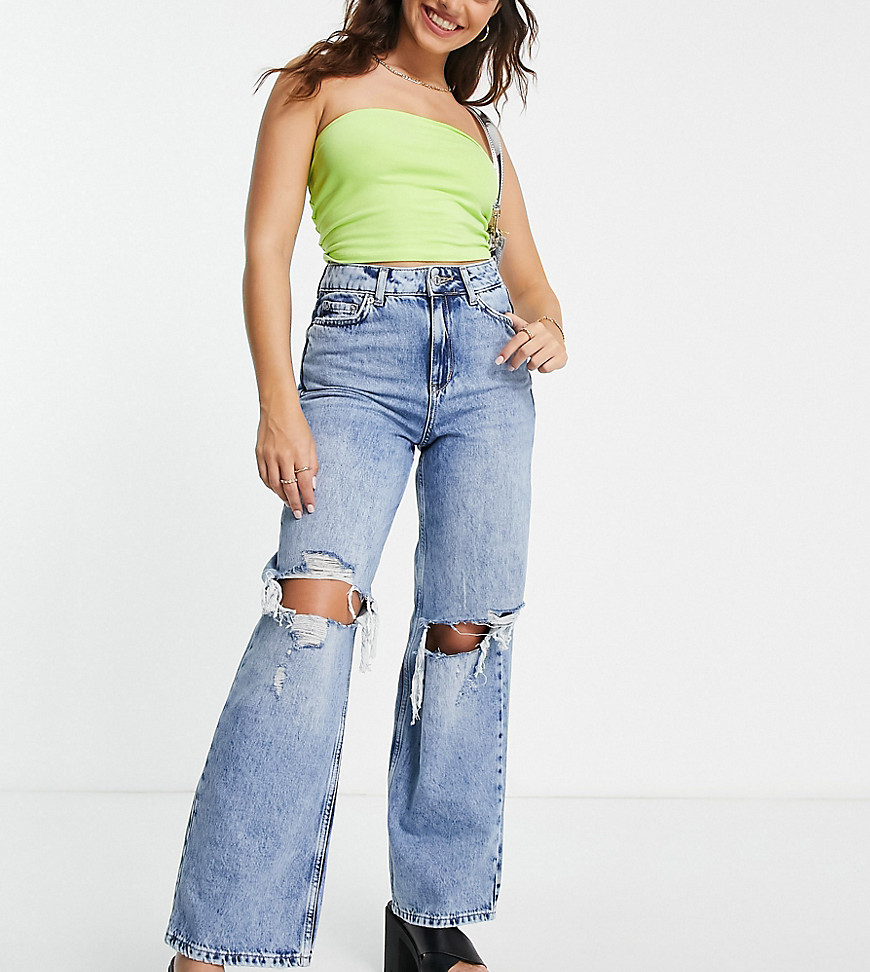 New Look Petite 90S Ripped Baggy Jean In Mid Blue