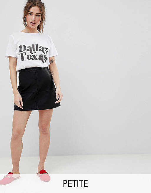 New Look Petite a-line faux leather mini skirt in black | ASOS
