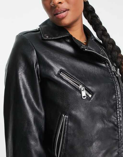 Belted Faux Leather Moto Jacket - Black