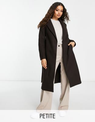 New Look Petite belted formal coat in brown