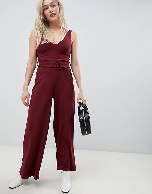New Look Petite belted jumpsuit in red | ASOS