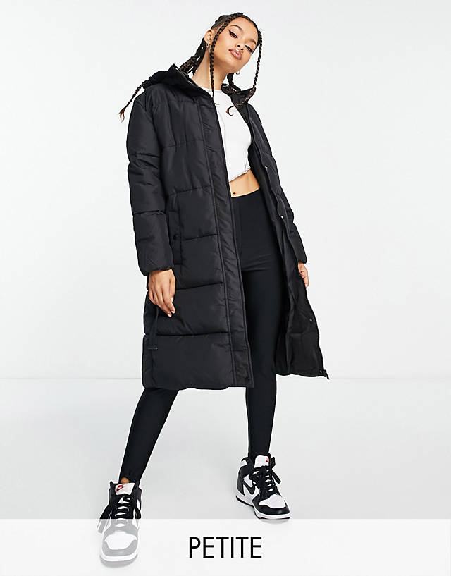 New Look Petite - belted midi puffer coat in black