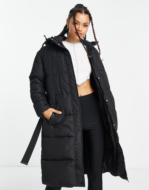 New Look Petite belted midi puffer coat in black ASOS