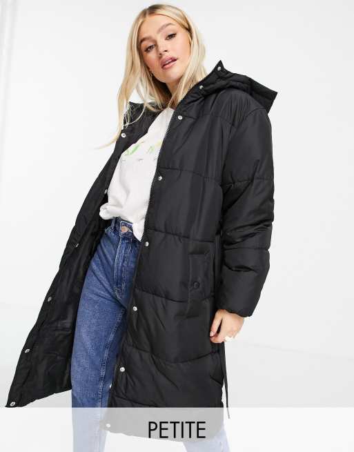 New Look Petite belted padded jacket in black ASOS