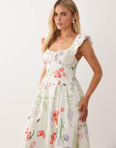 New Look Petite – Bengaline-Midikleid in Cremeweiß mit Blumenmuster - view 1