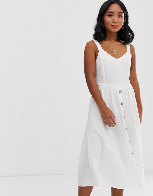 New Look Petite biała sukienka midi z guzikami na dolnej części | ASOS