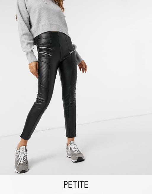 Petite Black Leather-Look Biker Leggings