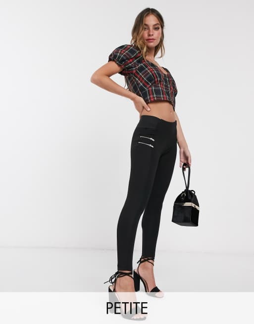 New Look Petite faux leather biker leggings in black