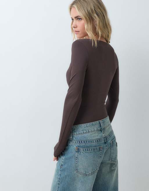 New Look Petite Body mit langen Ärmeln und eckigem Ausschnitt in Braun, 3 von 5