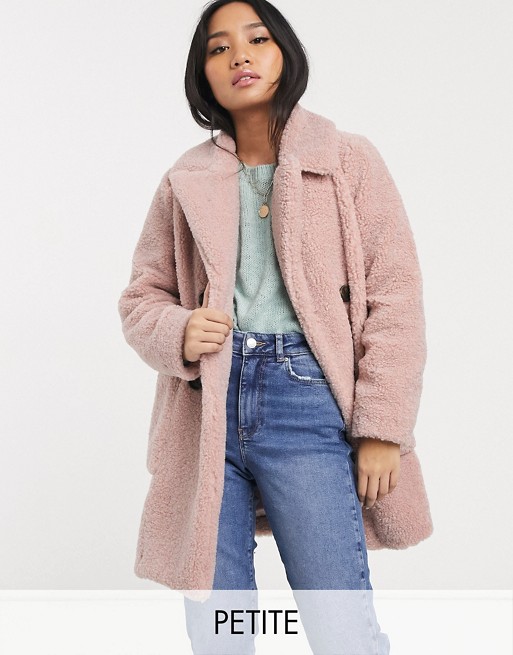New Look Petite borg coat in pale pink