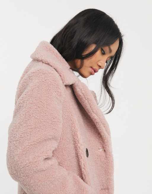 New look clearance teddy coat pink