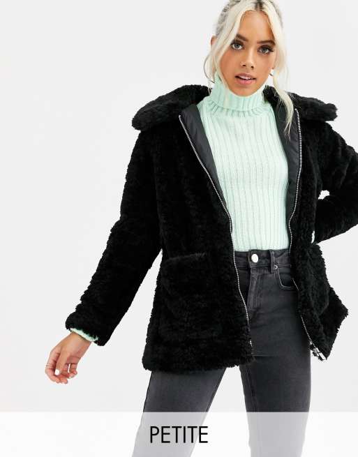 New Look - Petite - Borgjack met teddy-zak in zwart