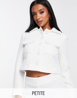 New Look Petite boucle cropped blazer in white