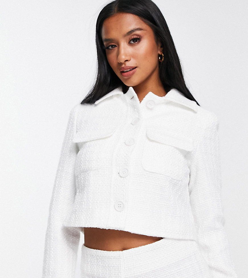 New Look Petite boucle cropped blazer in white