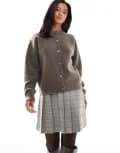 [New Look Petite] New Look Petite box pleat mini skirt in brown check 6 29-Brown Pattern