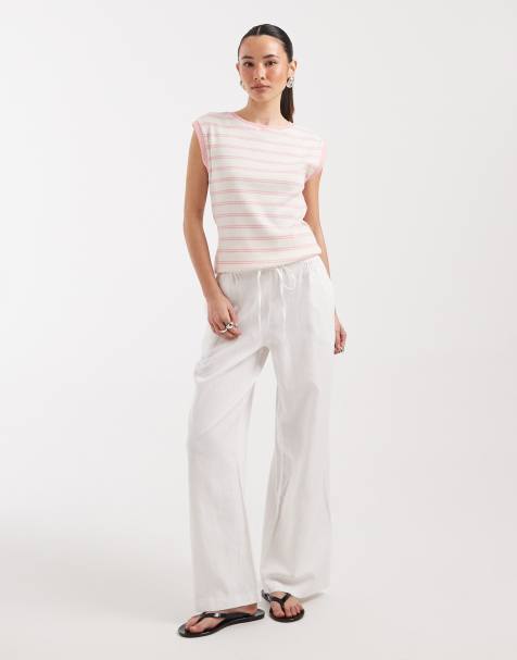 New Look Petite - Broek met linnen en wijde pijpen in wit - view 1