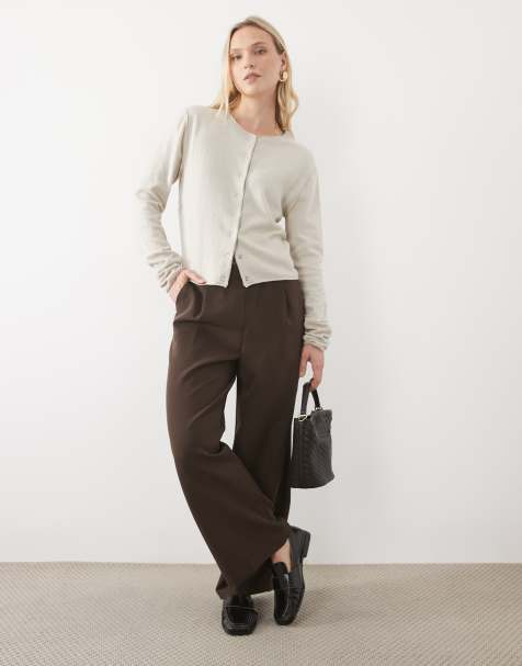 New Look Petite bukser med brede ben og pull-on i brun - view 1