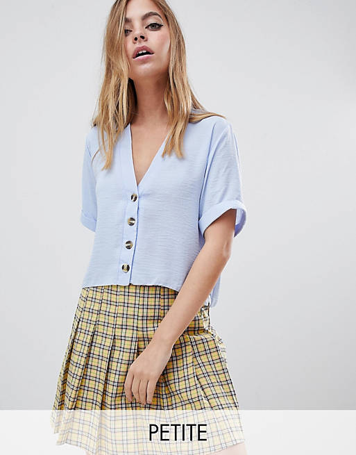 New Look Petite button boxy shirt in blue | ASOS