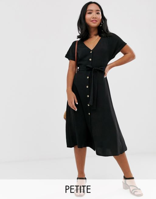 New Look Petite button down midi dress in black