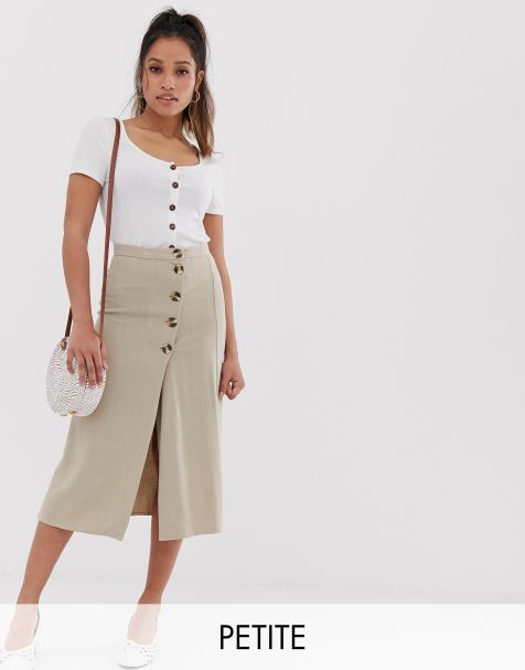 New Look Petite button down skirt in stone