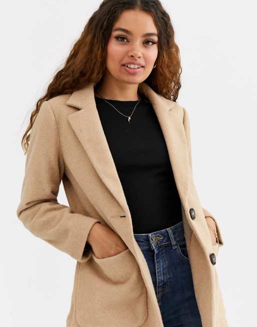 New Look Petite button front coat in oatmeal