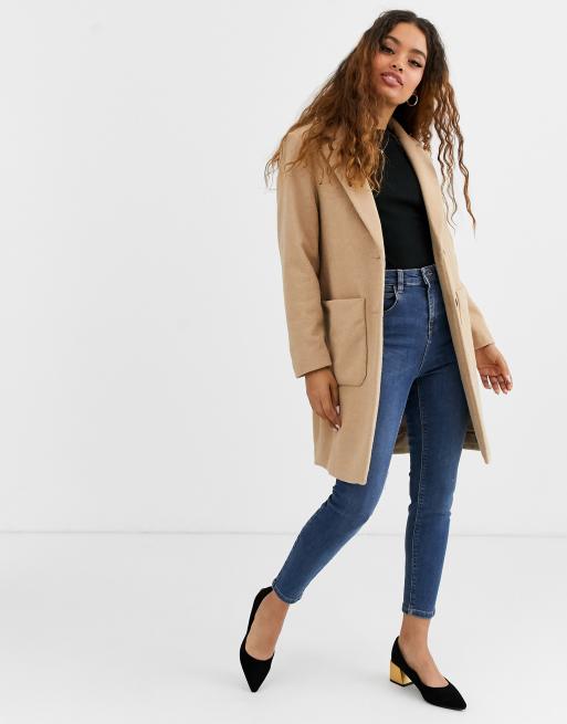 New Look Petite button front coat in oatmeal