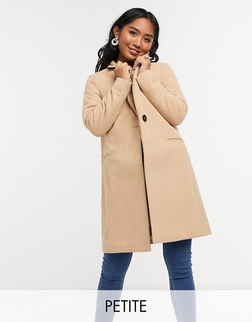 New Look Petite button front formal coat in camel