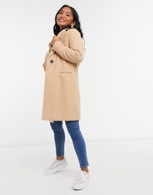 Petite camel button store front coat