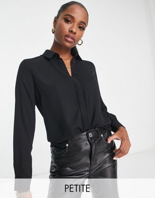 New Look Petite button through shirt in black - ASOS Price Checker
