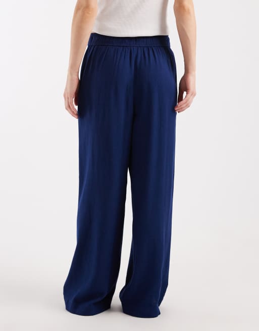 New Look Petite byxor i linnemix med vida ben i marinblått, 3 av 5