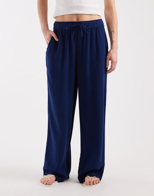 New Look Petite byxor i linnemix med vida ben i marinblått, 5 av 5