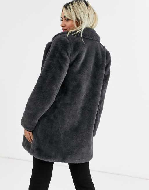 New Look Petite - Cappotto in ecopelliccia grigio scuro