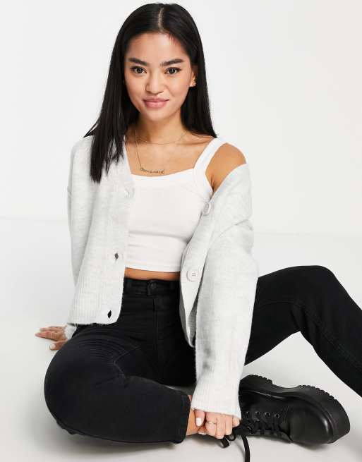 New Look Petite cardigan in light grey ASOS