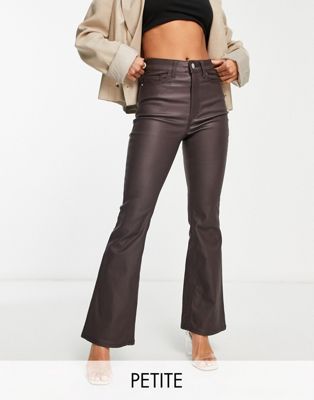 New Look Petite coated flare jean in brown