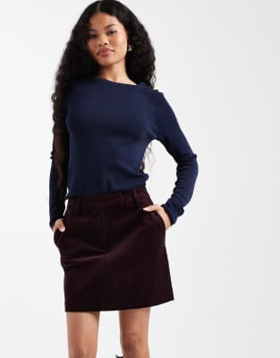 New Look Petite New Look Petite corduroy pelmet mini skirt in burgundy-Red