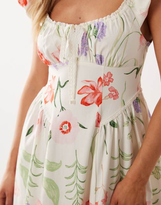 New Look Petite - Cremehvid midikjole med blomsterprint i bengalin, 3 af 4
