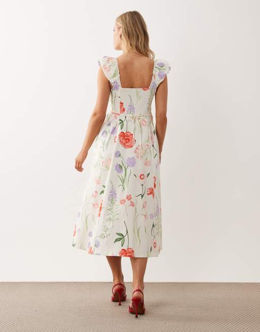 New Look Petite - Cremehvid midikjole med blomsterprint i bengalin, 4 af 4